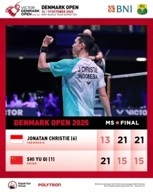 Jonatan Christie juara Tunggal Putra Denmark Open 2025