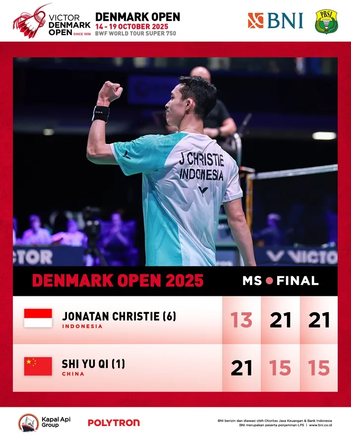 Jonatan Christie juara Tunggal Putra Denmark Open 2025