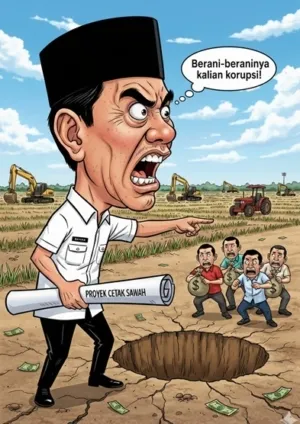 Ilustrasi meme dugaan Tipikor proyek Cetakan Sawah