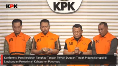 Tangkapan layar konfrensi pers OTT Bupati Ponorogo dan 3 pejabat lainnya terkait Dugaan Tipikor RSUD. Dr. Harjono dan Jual beli Jabatan